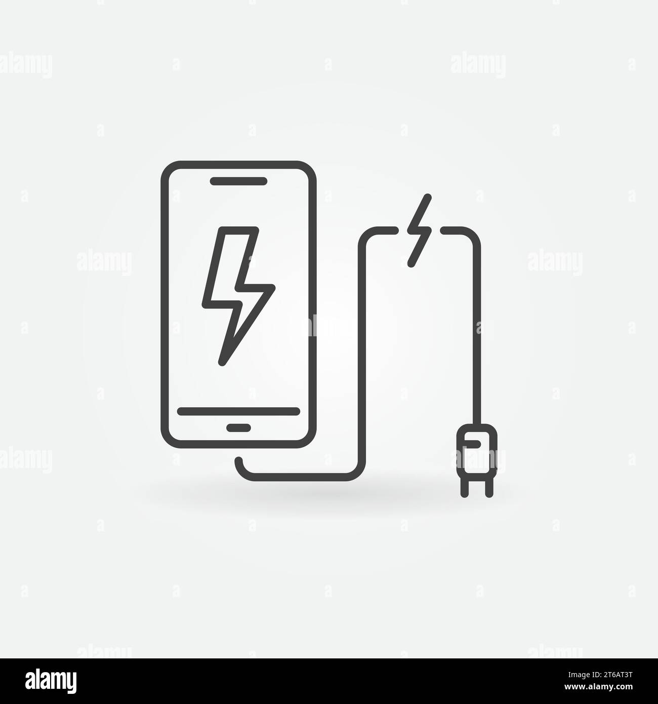 Smartphone with Broken Charging Cable vector outline concept icon or symbol Stock Vector