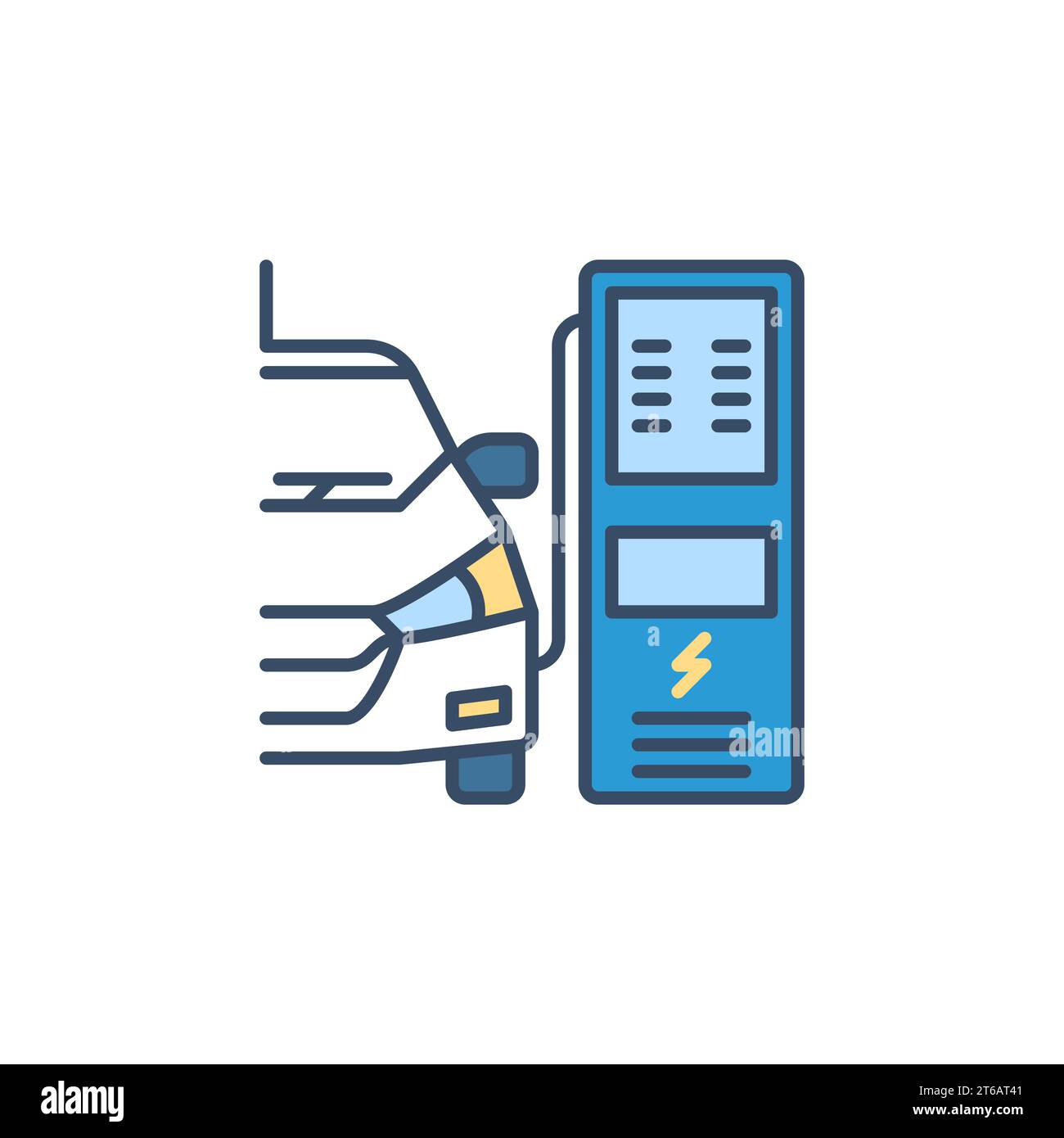 Electric Car Charging at Recharging Point vector concept colored icon ...