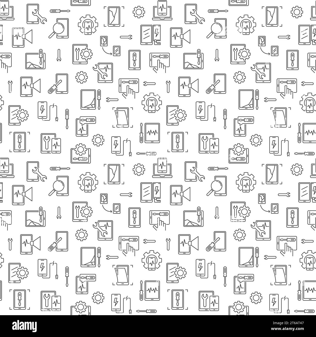 Smartphone and Tablet Repair vector outline minimal seamless pattern or background Stock Vector