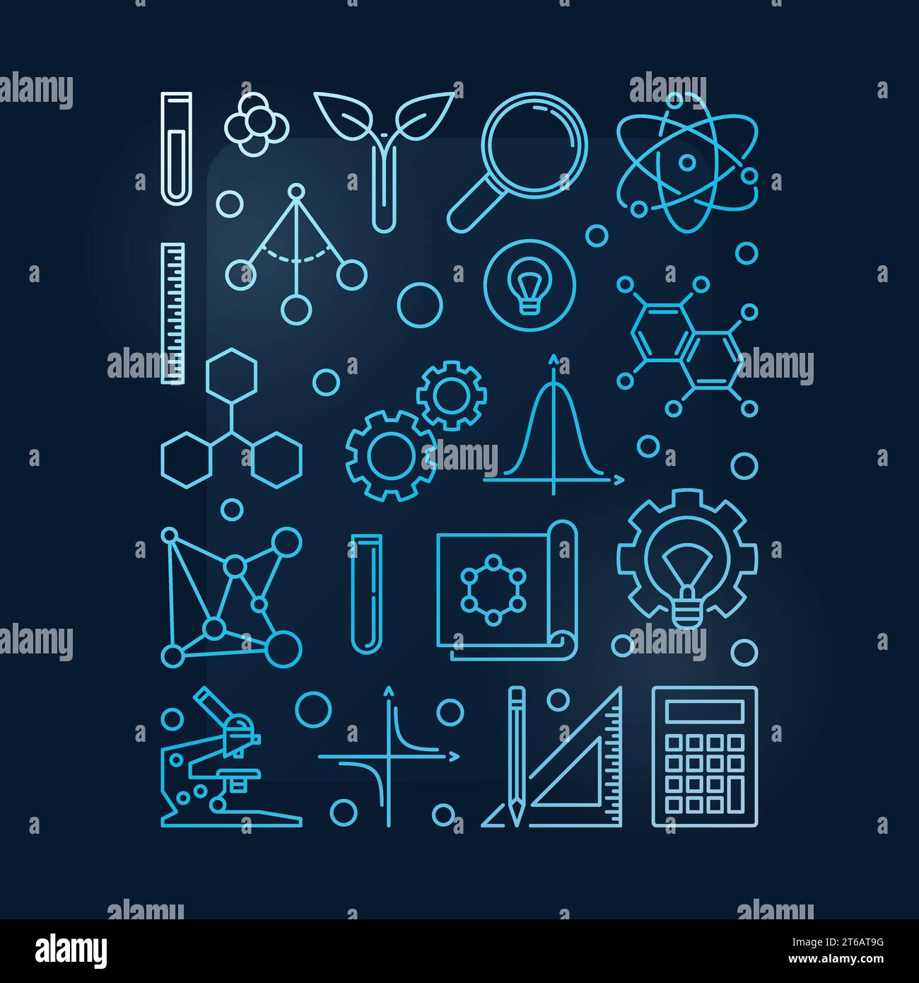 Vector STEM concept blue modern outline illustration on dark background ...