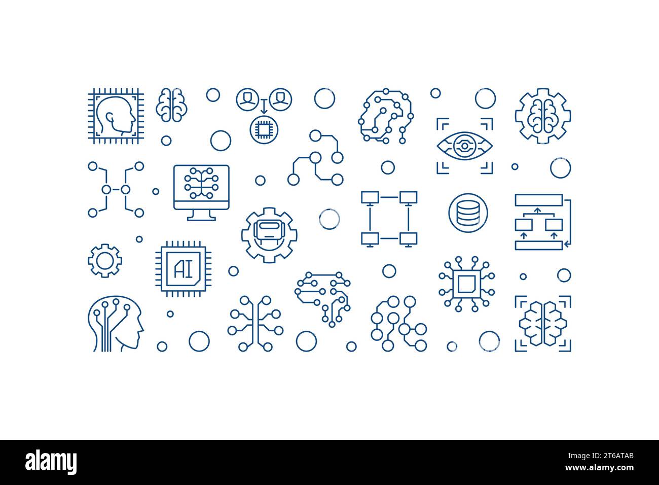 Artificial Intelligence Future Technology concept vector outline horizontal illustration or banner Stock Vector