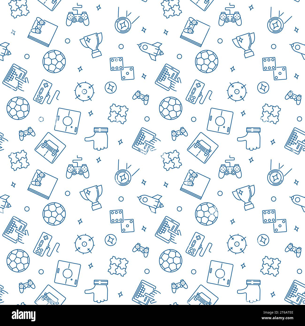 Games vector concept seamless pattern in thin line style Stock Vector