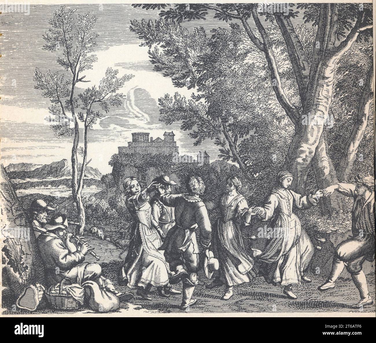 Danse en branle. Gravure de Bonnart. XVII ème siècle Stock Photo