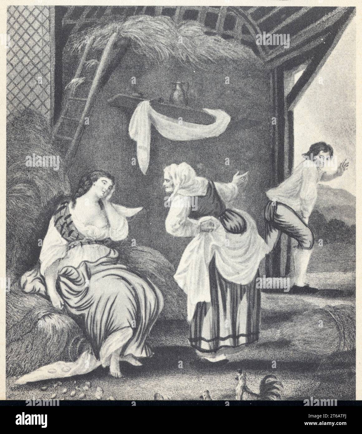 Les plaisirs interrompus. Gravure du XVIII ème siècle. Stock Photo