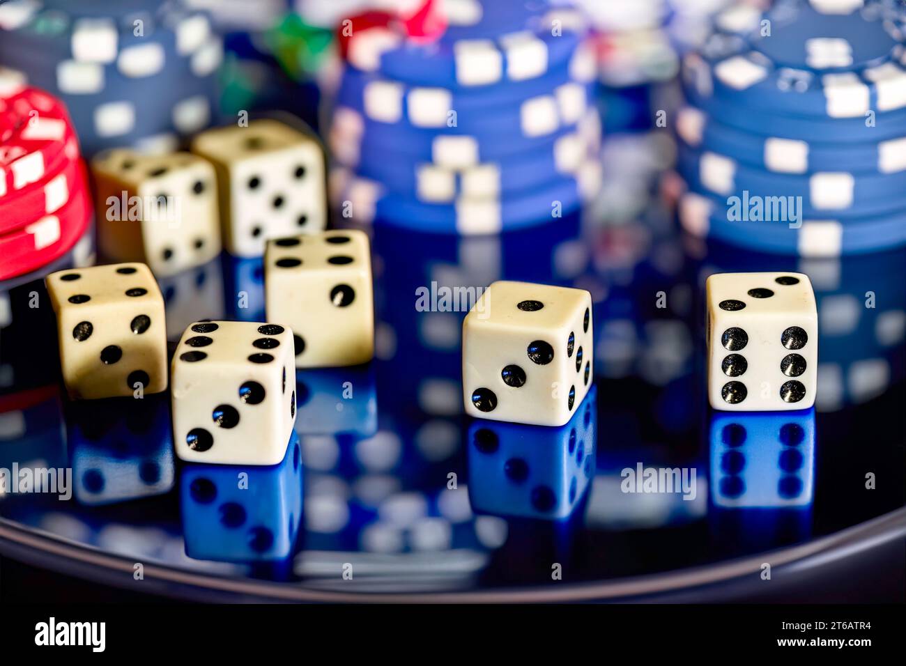 White dices in casino Stock Photo