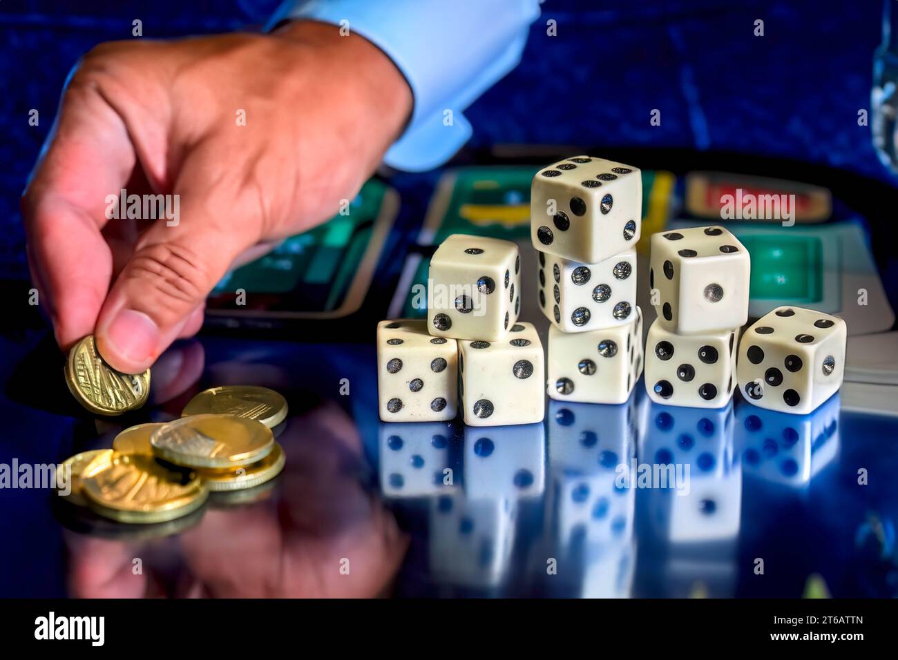 White dices in casino Stock Photo
