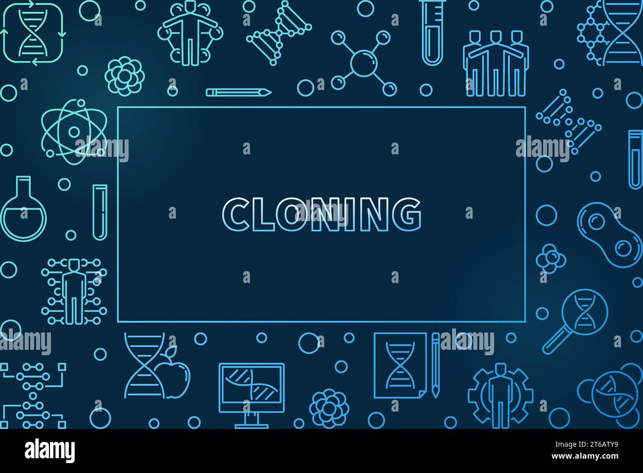 Cloning vector blue outline horizontal frame or illustration on dark background Stock Vector