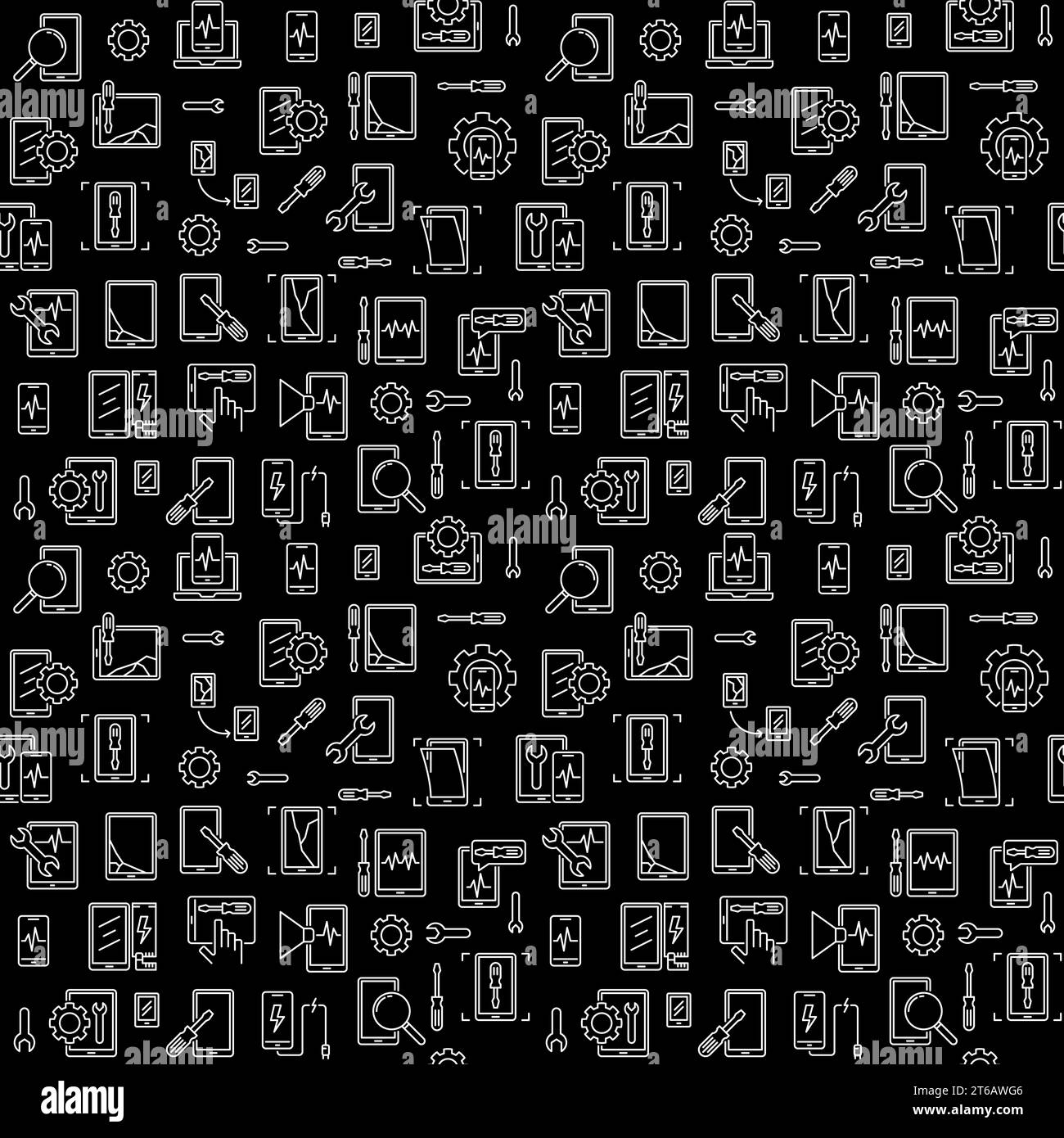 Smartphone Repair linear vector dark simple seamless pattern Stock Vector