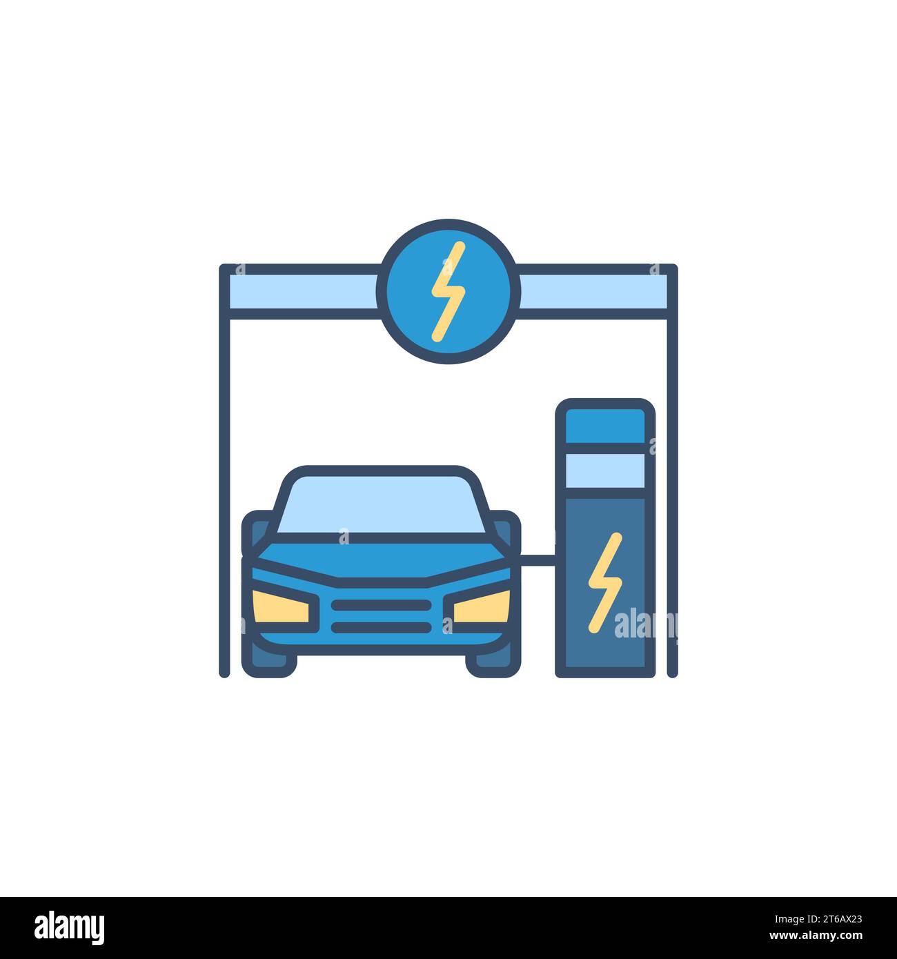 Car Charging at Electric Recharging Point vector concept colored icon ...