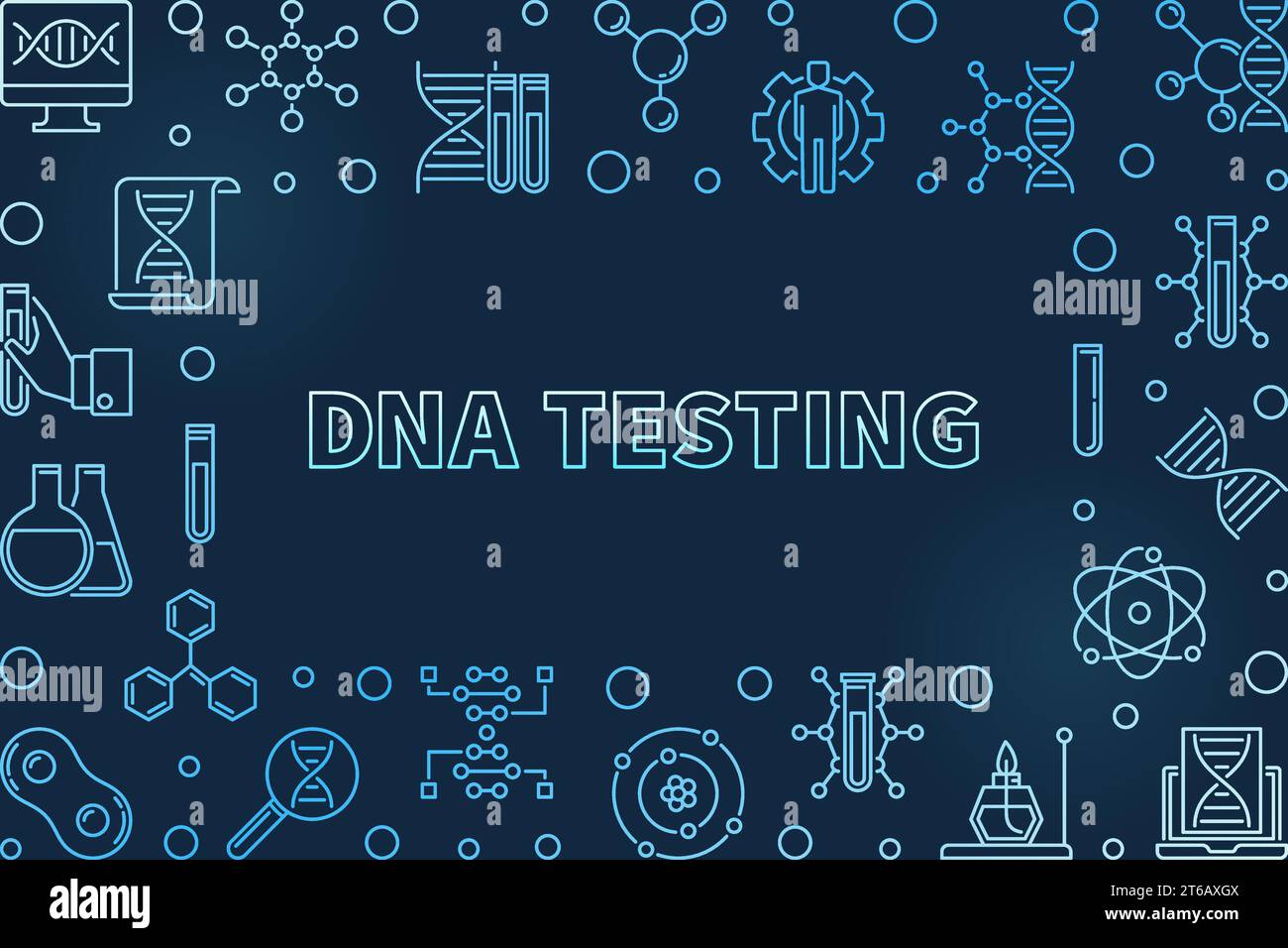 DNA Testing vector concept blue linear illustration or frame on dark background Stock Vector