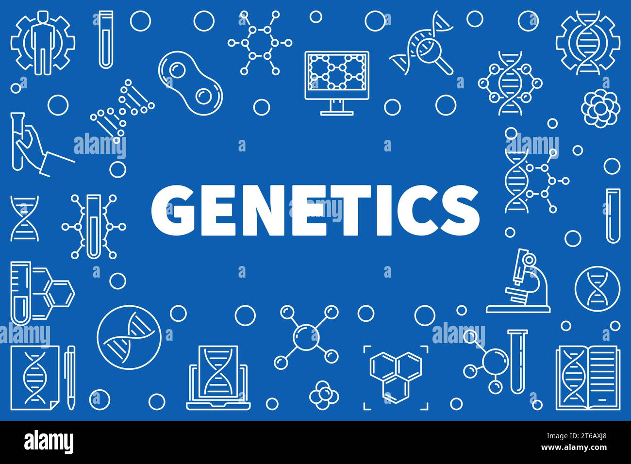 Vector Genetics concept horizontal frame or illustration in thin line style Stock Vector