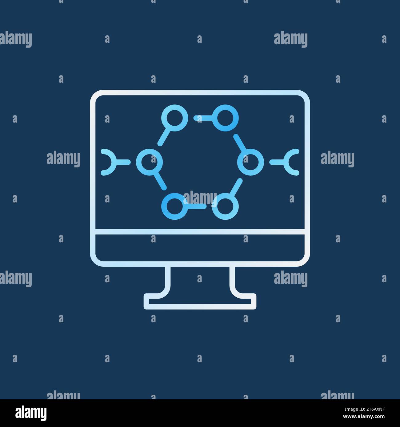 Laboratory computer with molecular structure vector colored icon or sign on dark background Stock Vector