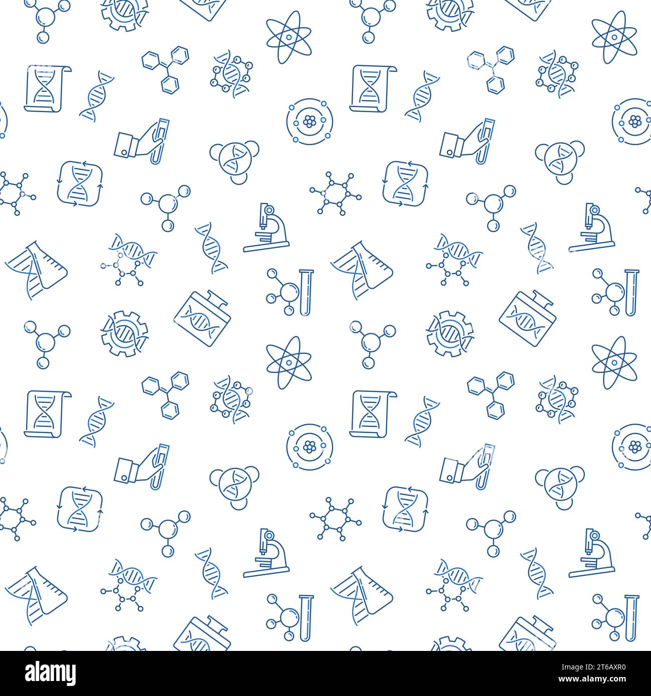 Genetics concept blue vector seamless pattern in thin line style with white background Stock Vector