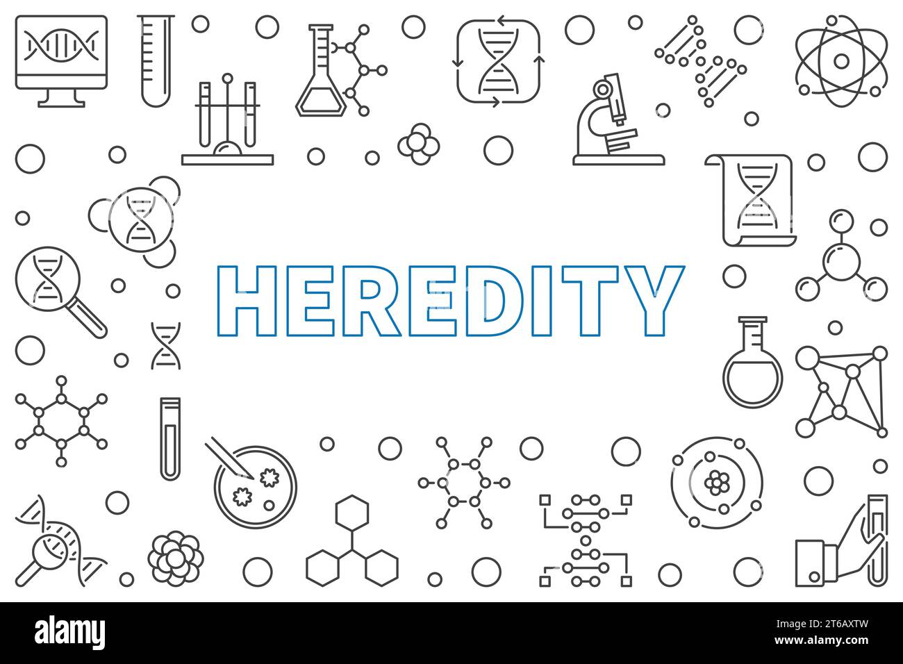 Heredity concept horizontal frame in thin line style. Vector illustration or banner Stock Vector