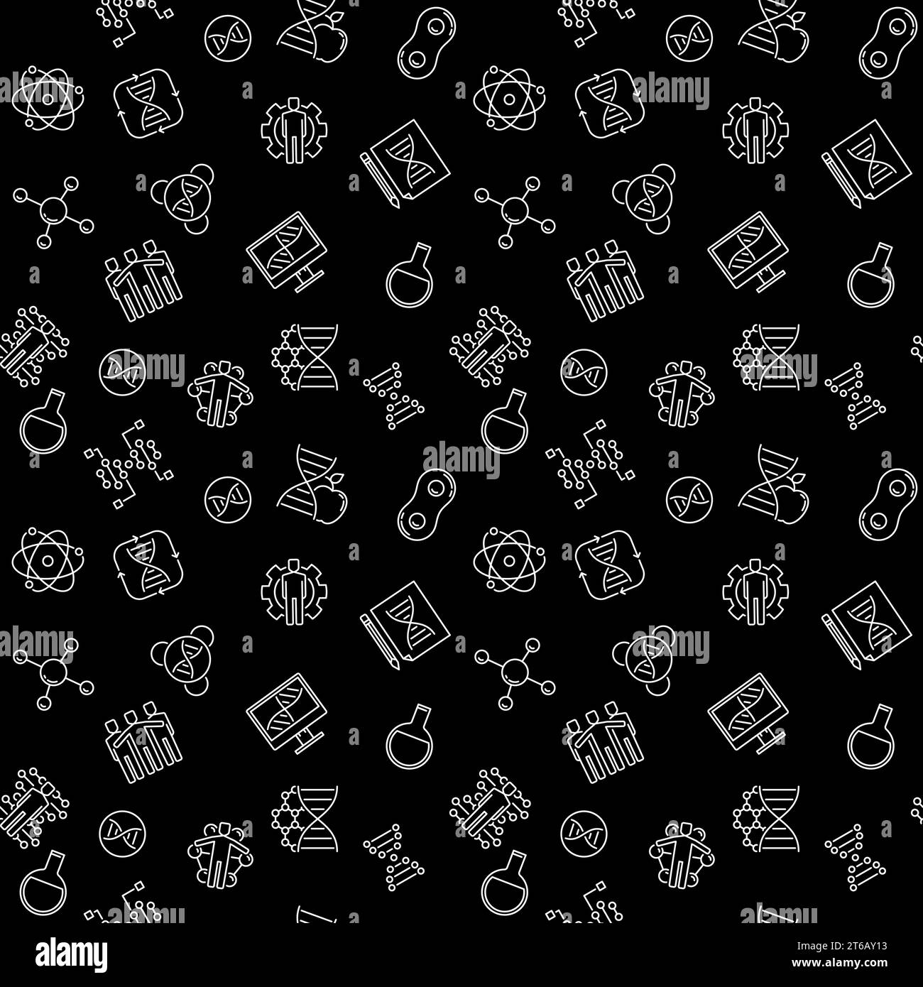 Science and Cloning vector seamless pattern in thin line style Stock Vector