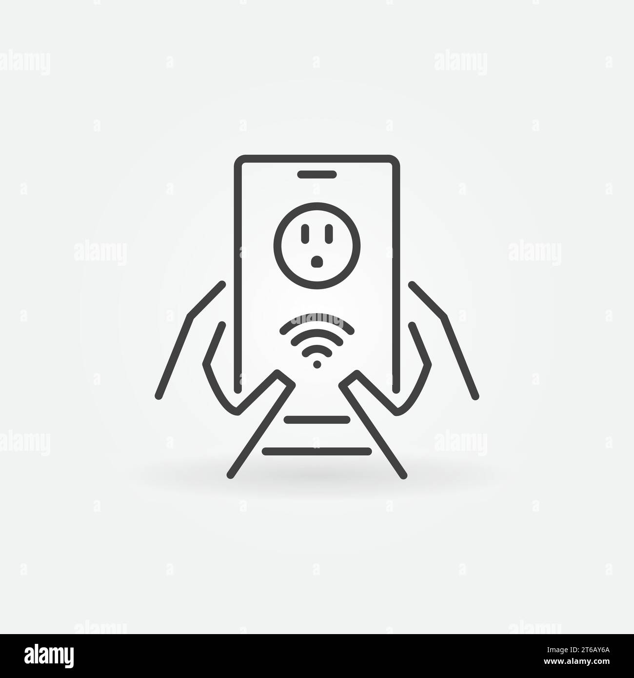 Hands and Smartphone with US smart socket app vector outline icon Stock Vector