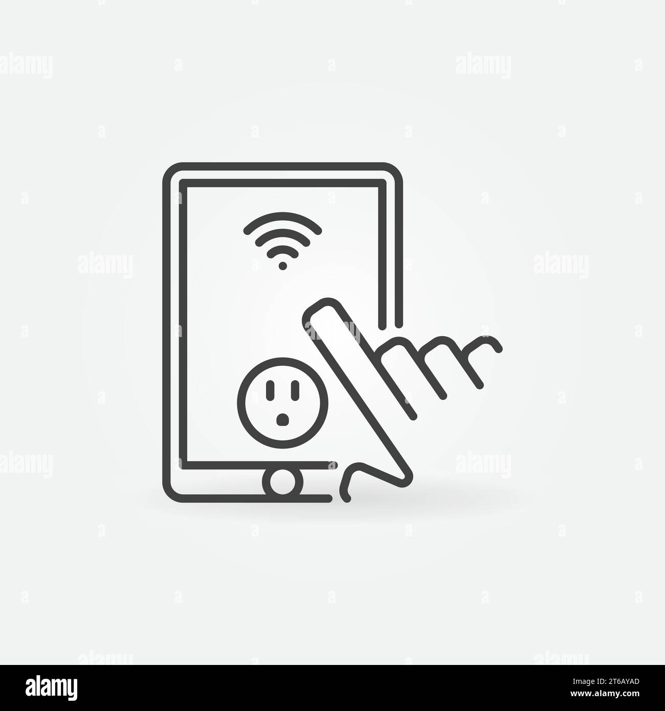 Hand and Tablet with US Smart Socket vector concept icon in thin line style Stock Vector