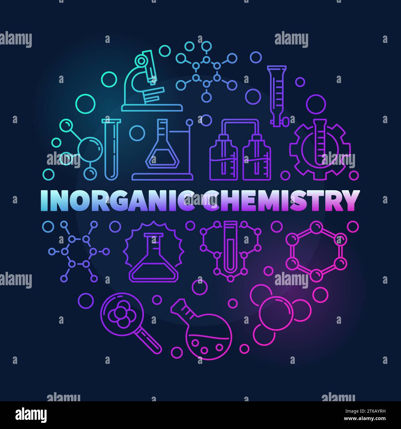 Chemistry vector colorful round illustration in outline style