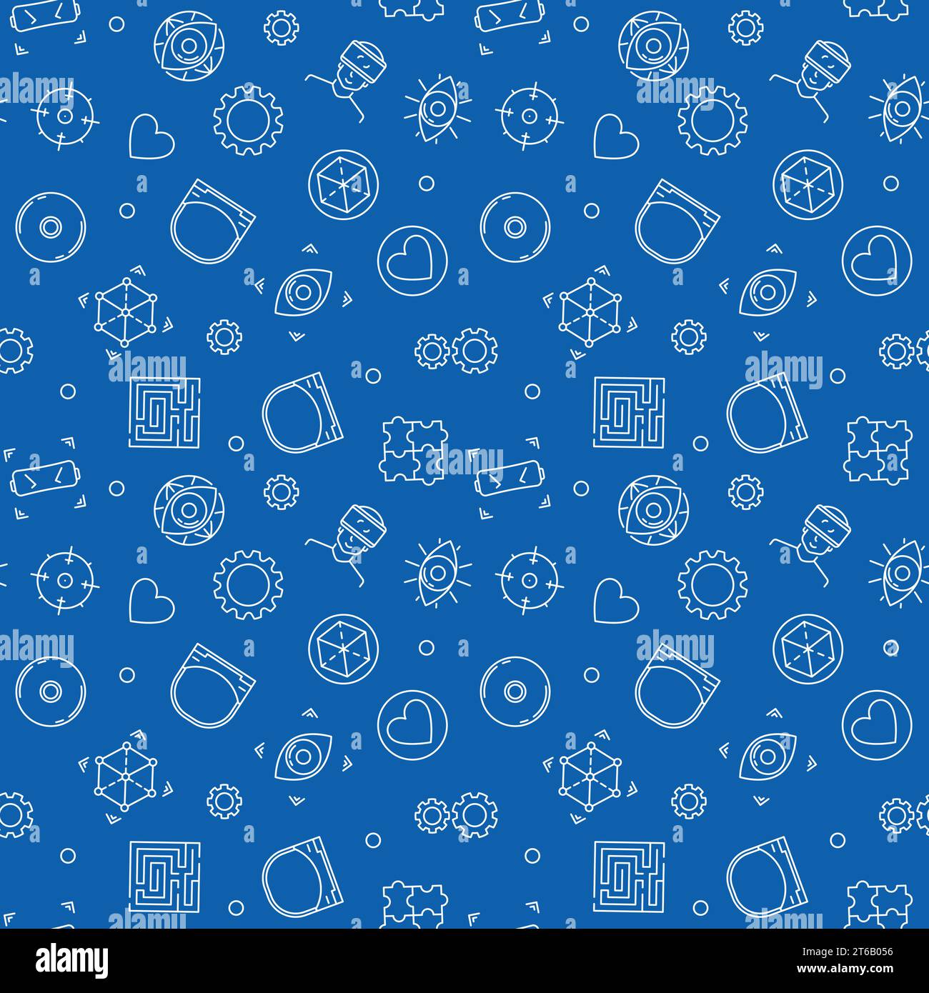 Virtual Reality vector concept seamless pattern. VR outline background Stock Vector