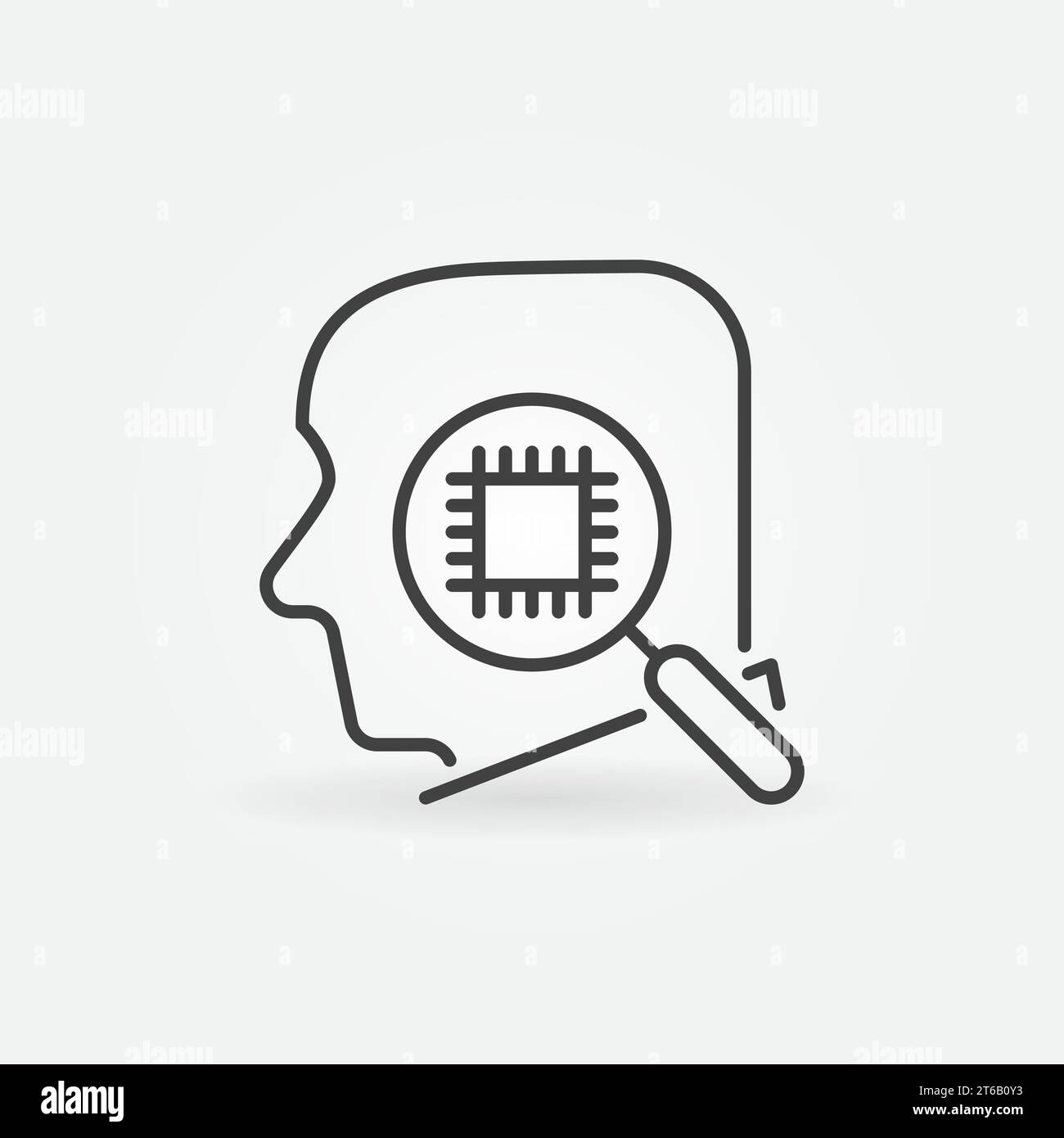 Human Head with Magnifier and Computer Chip outline vector concept icon ...