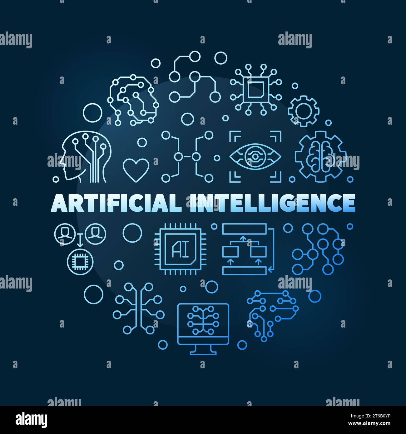 Artificial Intelligence AI concept vector colored blue modern thin line ...