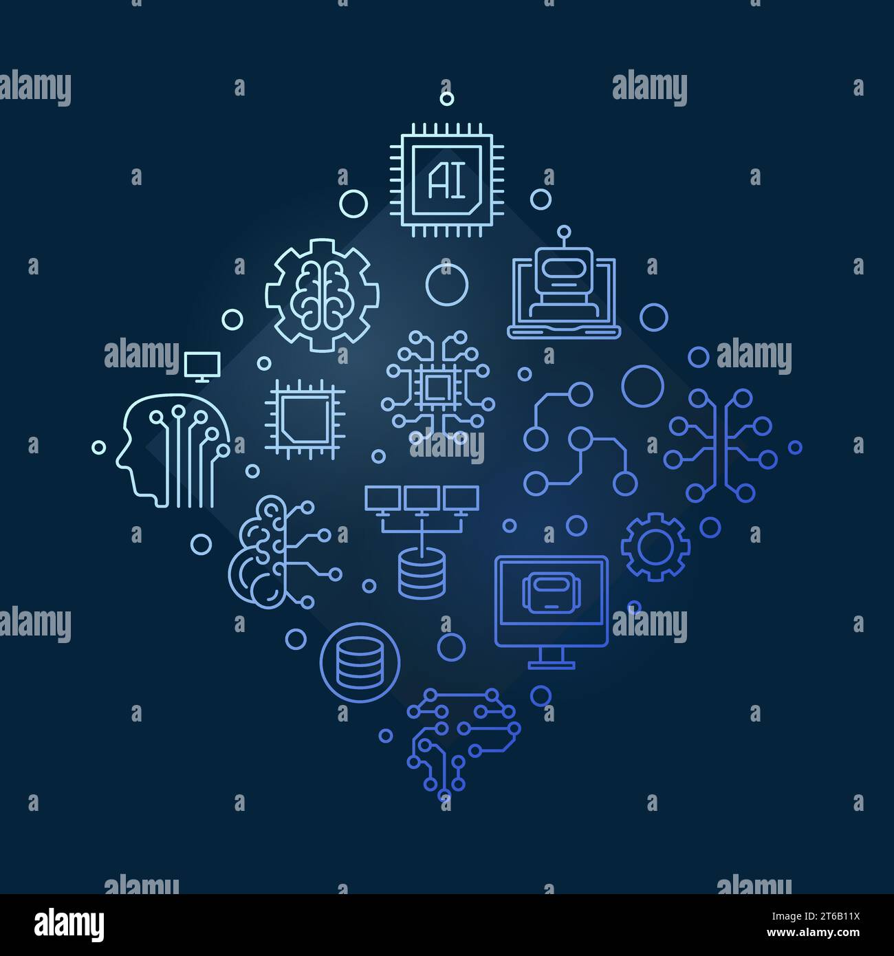 AI Artificial Intelligence vector concept creative line illustration on dark background Stock Vector