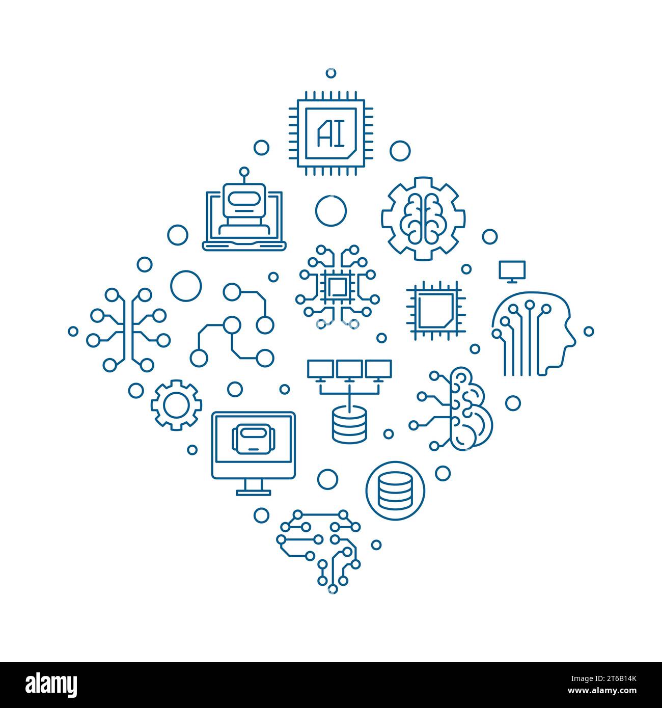 Vector AI Artificial Intelligence concept blue outline illustration ...
