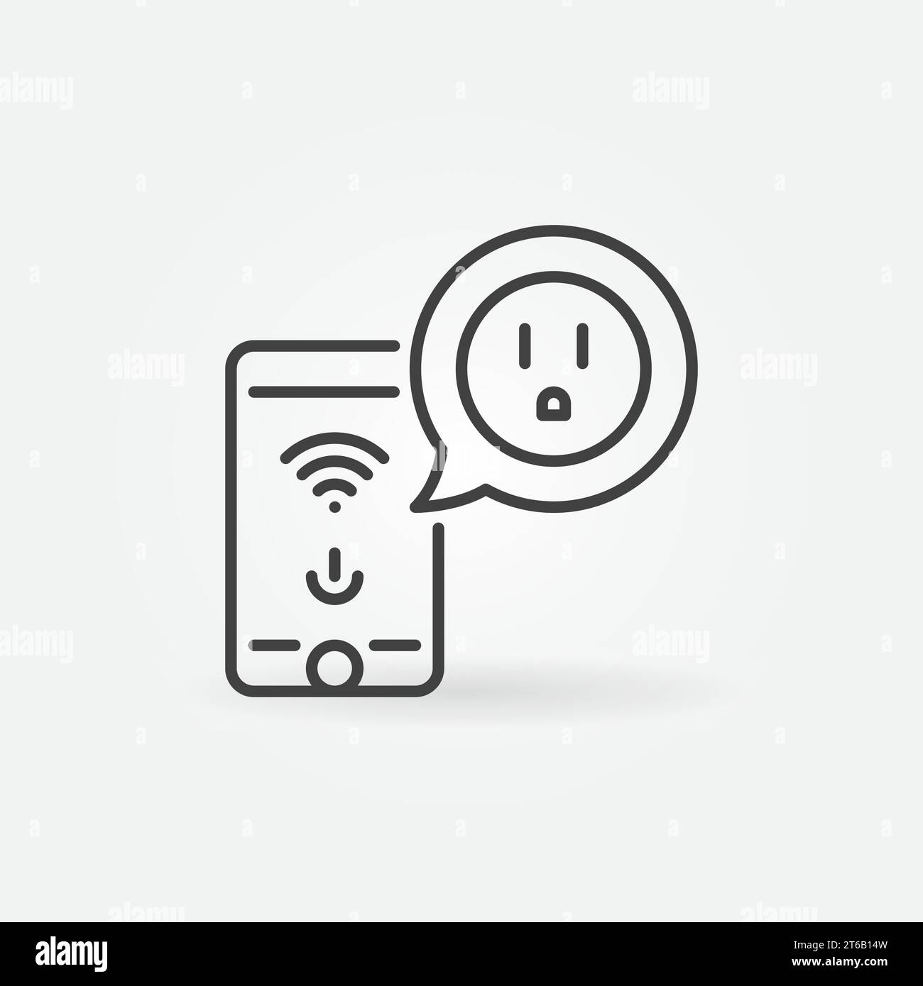 US socket in speech bubble with smartphone vector concept outline icon or symbol Stock Vector