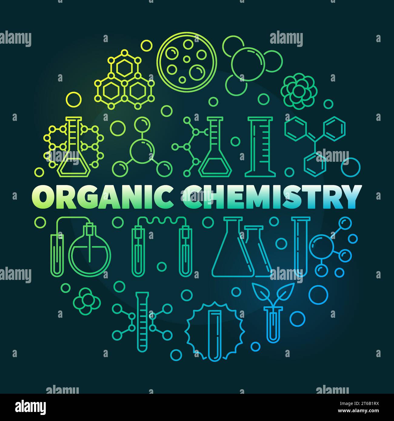Organic Chemistry vector colored concept round illustration in outline ...