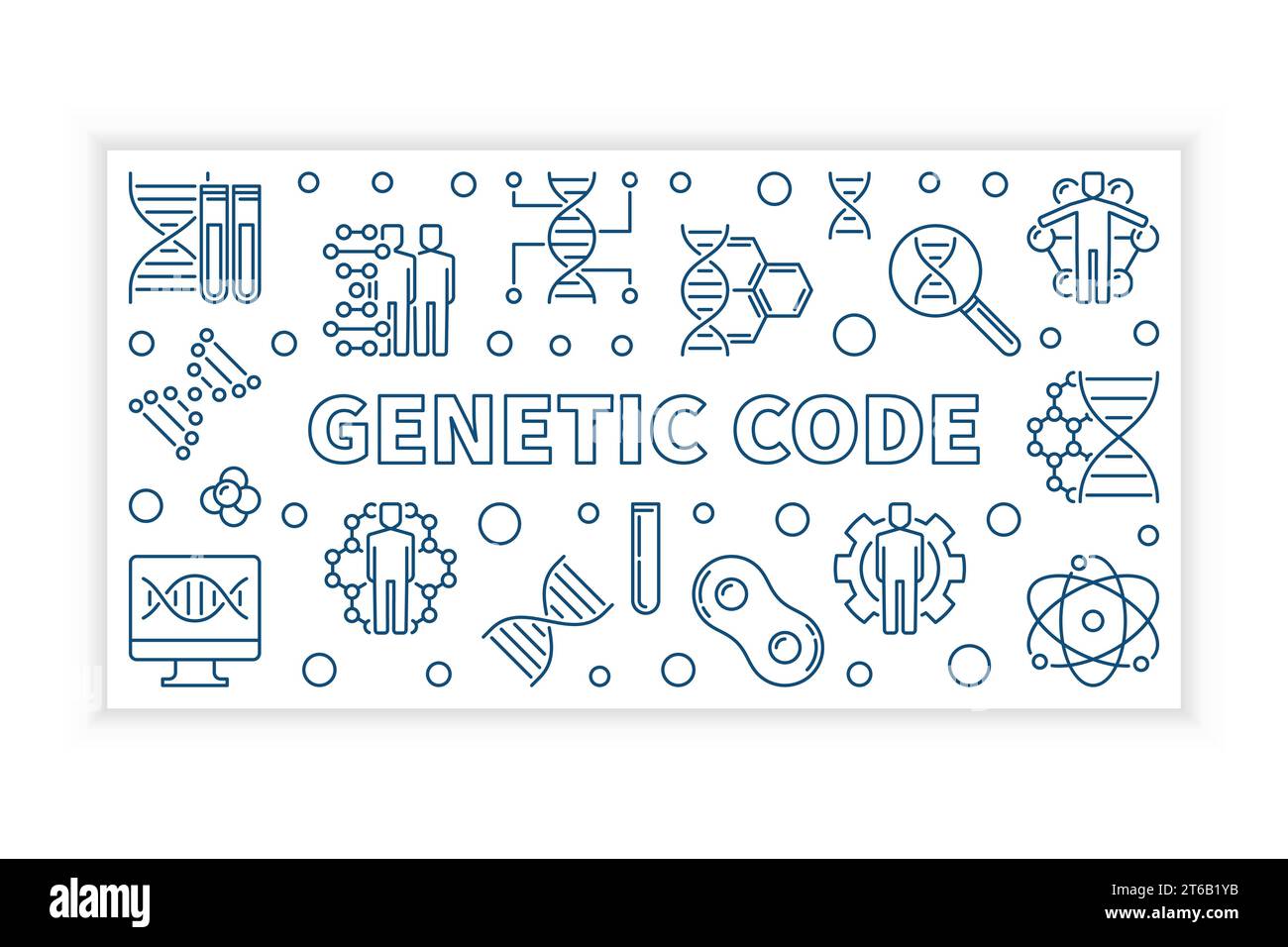 Genetic Code vector modern horizontal banner or illustration in thin line style Stock Vector