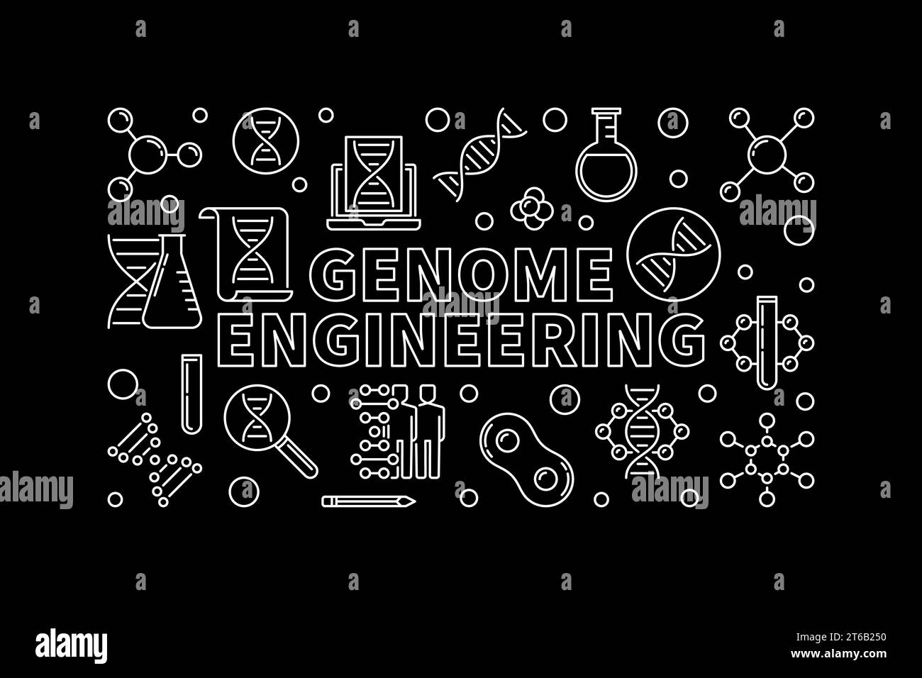 Genome Engineering vector horizontal illustration made with DNA and ...