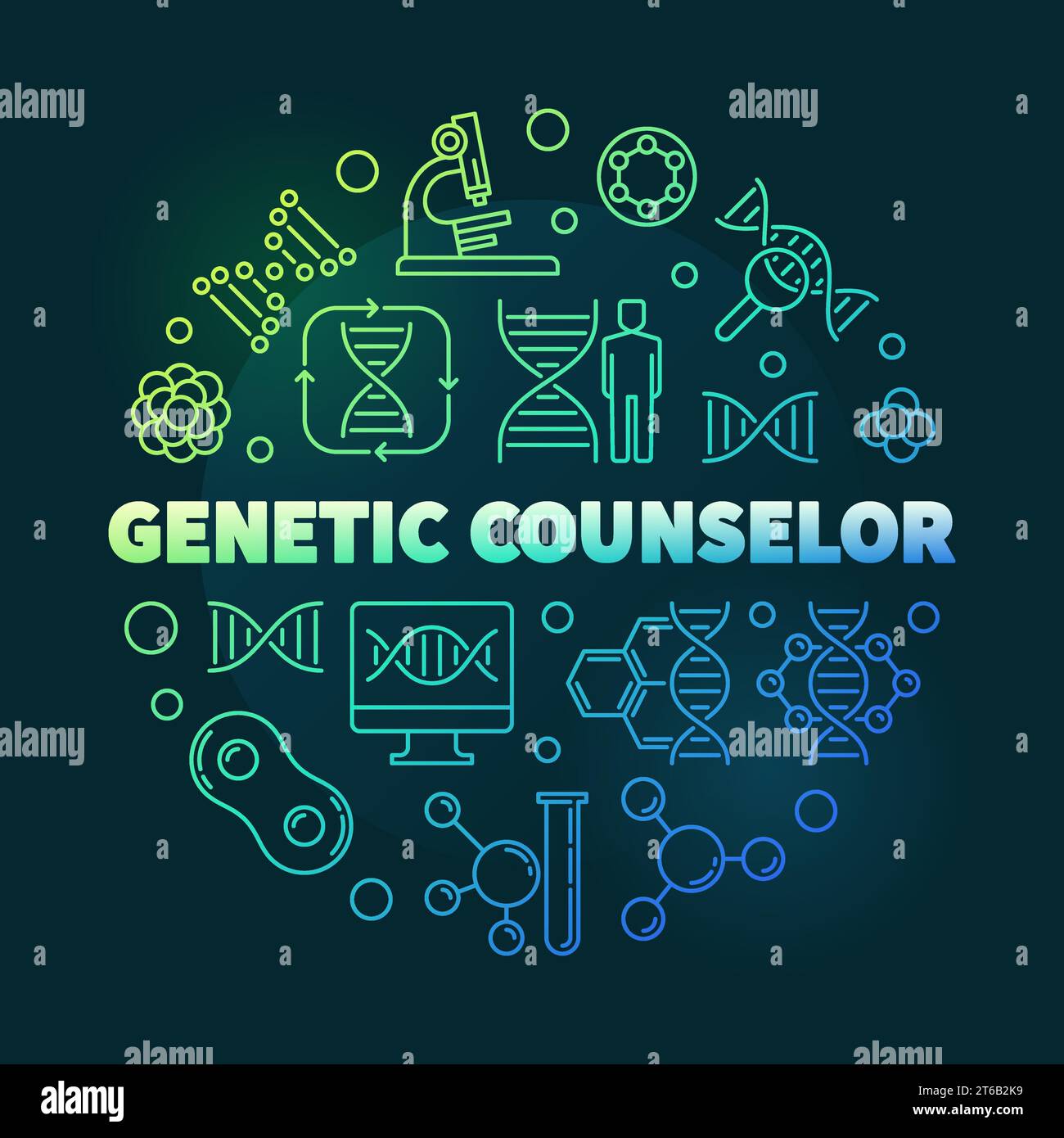 Genetic Counselor vector concept round colorful outline illustration on ...