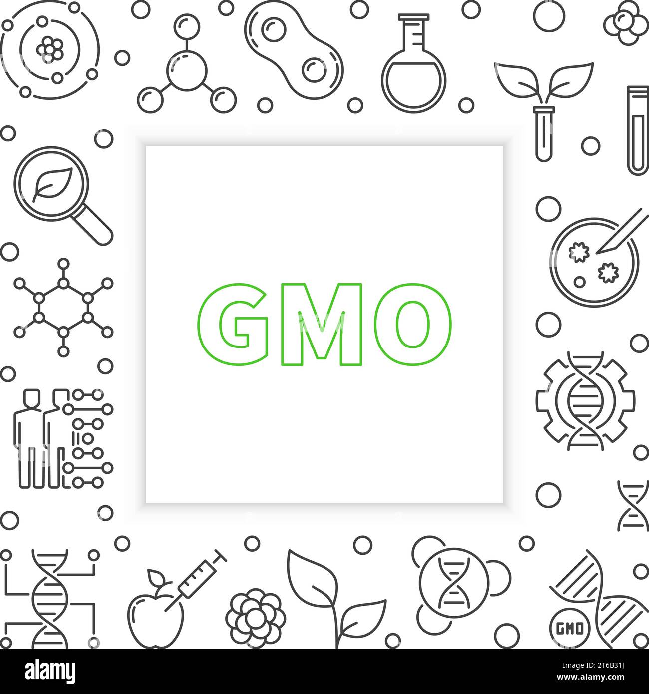 GMO square frame in thin line style. Vector Genetically Modified Organism concept illustration Stock Vector
