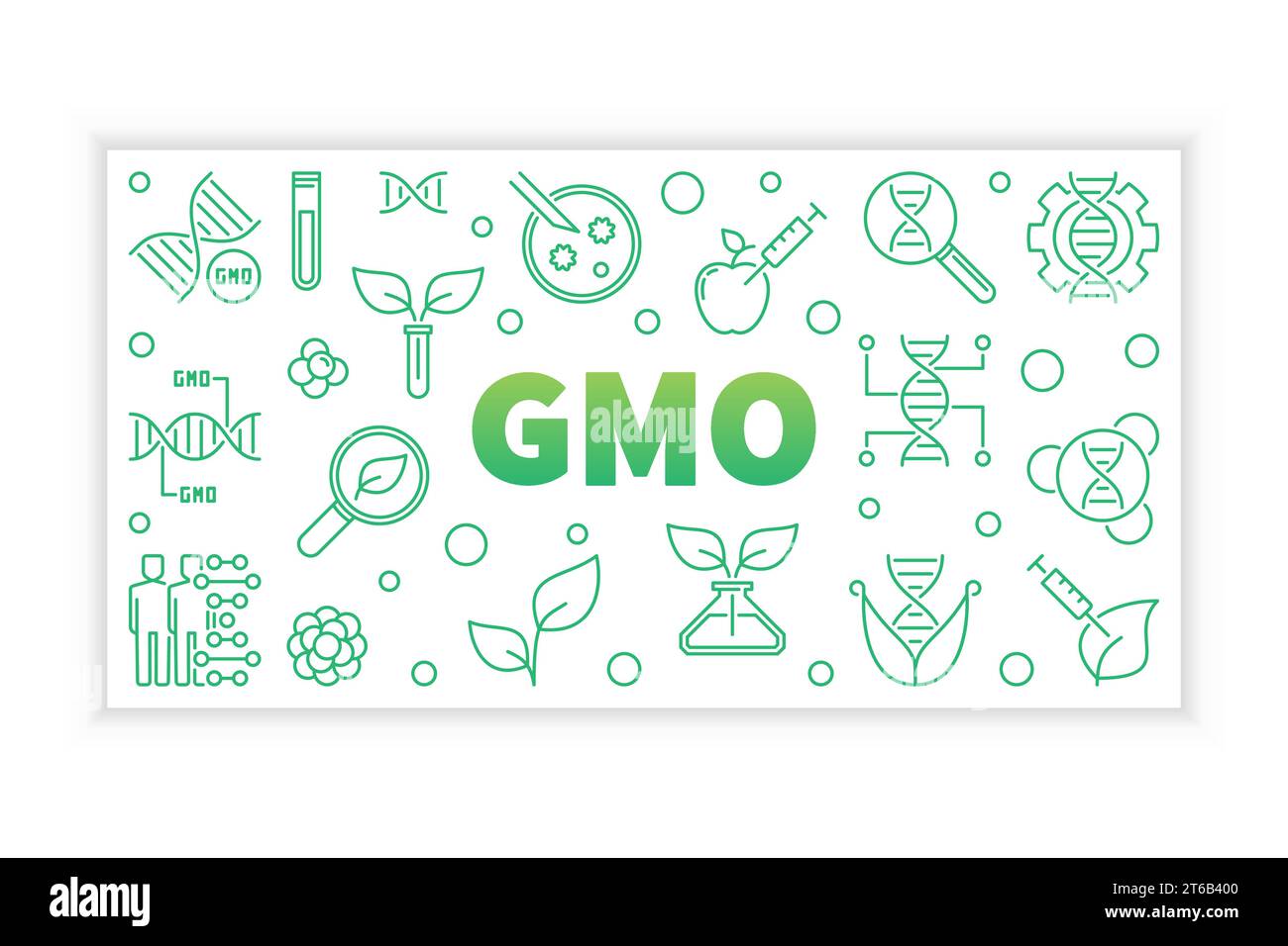 GMO vector concept green horizontal banner in thin line style Stock Vector