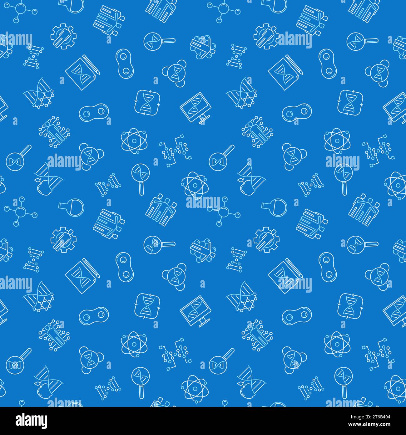 Biotechnology vector blue seamless pattern or background in thin line ...