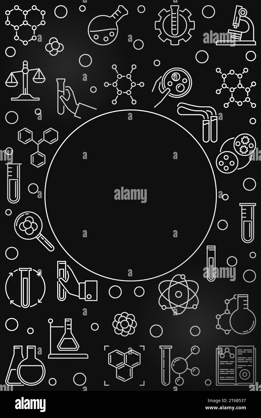 Chemistry vector silver vertical banner with circle frame in thin line ...