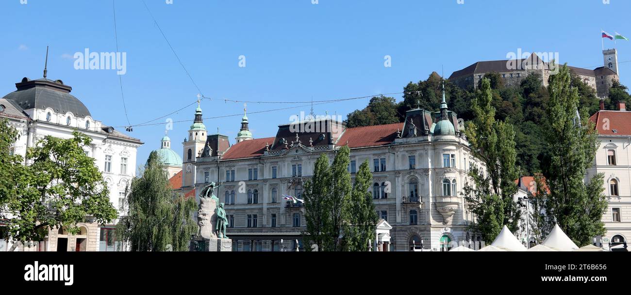 Preseren Square Ljubljana, L, Slovenia - August 15, 2023: Ancient Palace and called ...