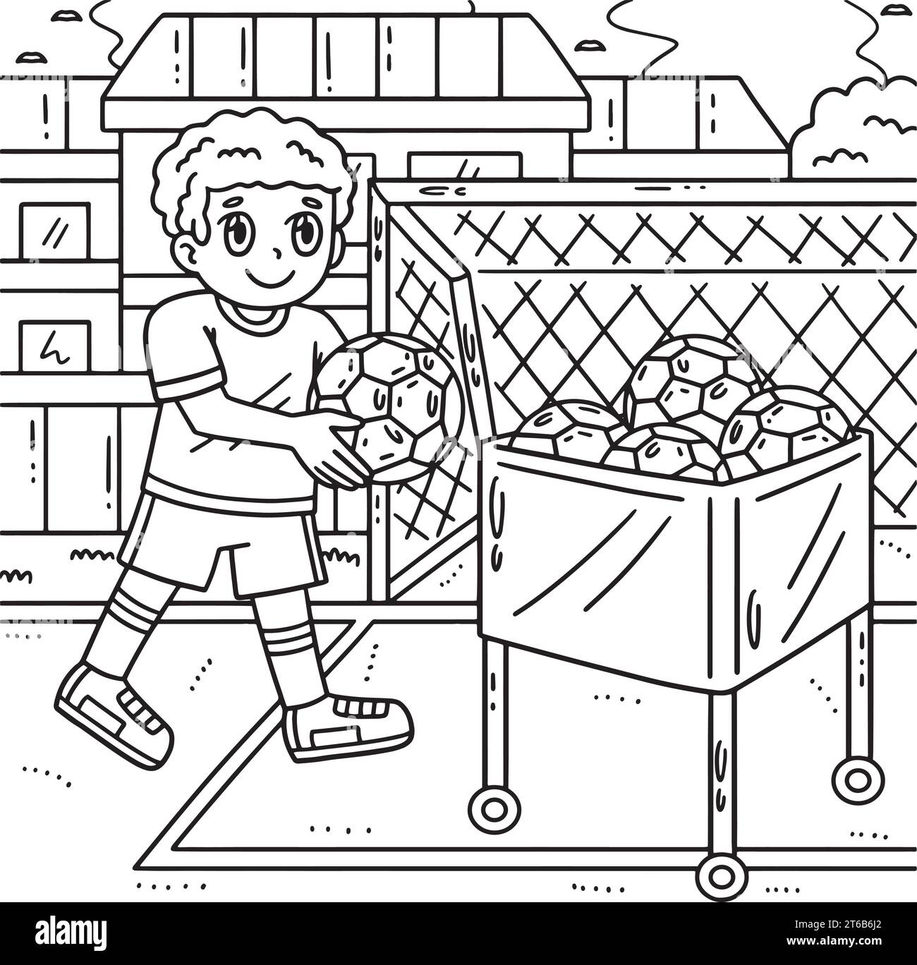 Boy with Soccer Ball Cart Coloring Page for Kids Stock Vector Image & Art Alamy