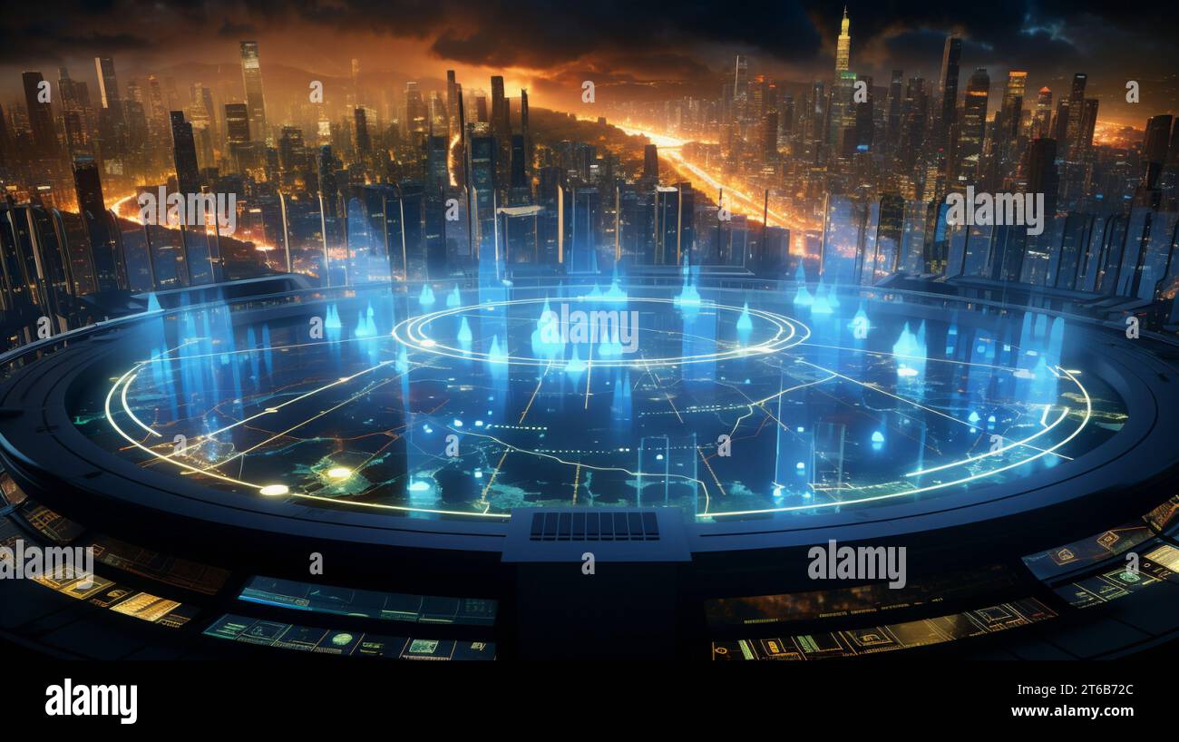 Illustration of a futuristic cityscape featuring a skyline of ...