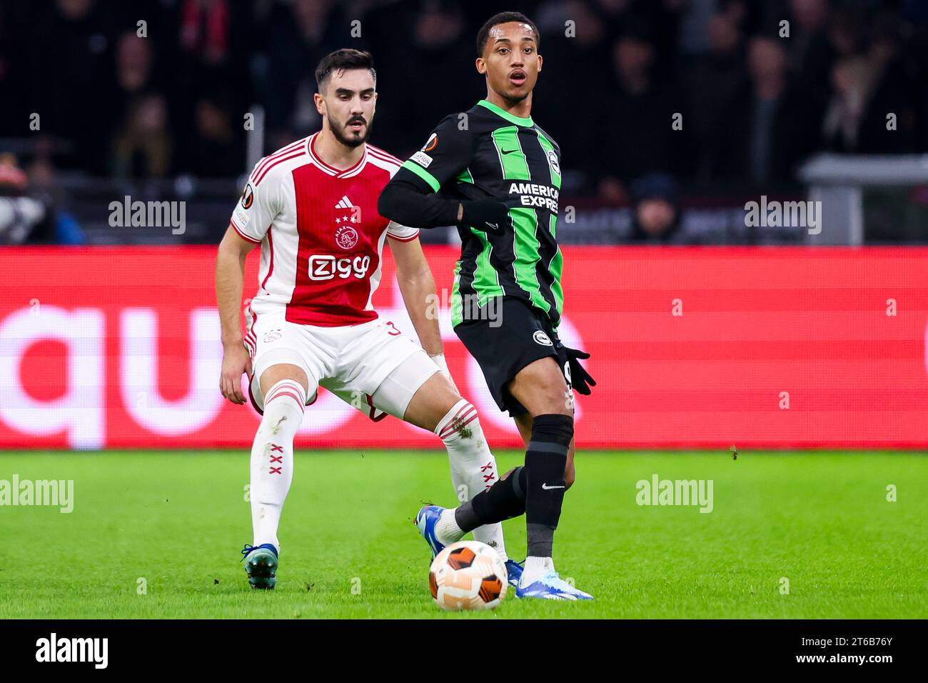 AMSTERDAM, NETHERLANDS - NOVEMBER 9: Joao Pedro (Brighton & Hove Albion) Controlls the ball during the Group B - UEFA Europa League 2023/24 match of A Stock Photo