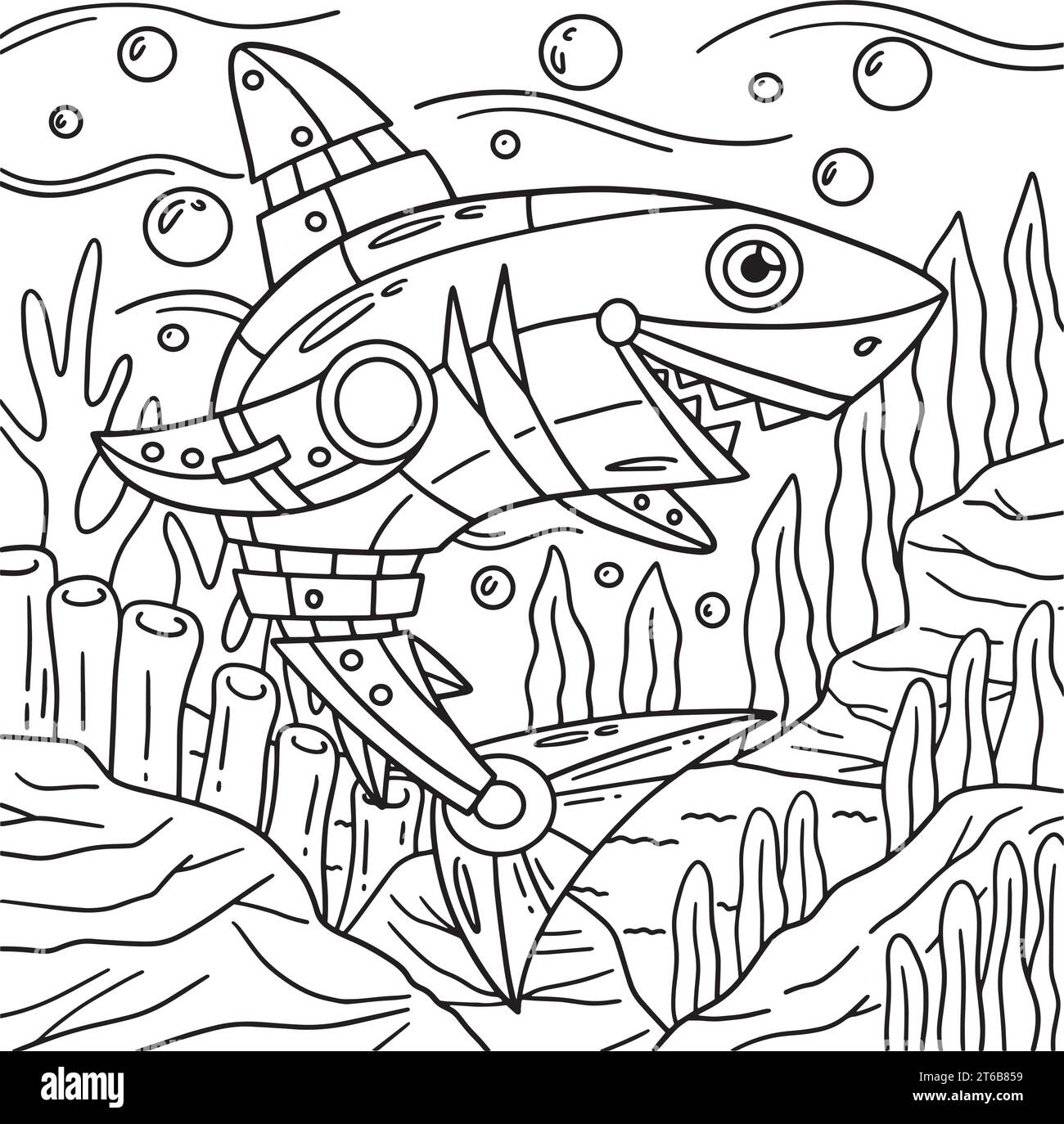 Robot Shark Coloring Page for Kids Stock Vector Image & Art - Alamy