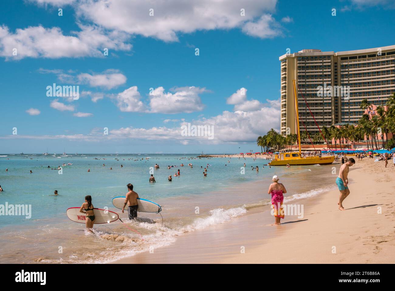 Honolulu, Oahu, HI, USOctober 29, 2023 People swimming on the famous