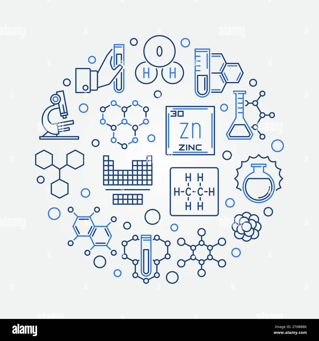 Science and Chemistry vector round illustration in thin line style ...