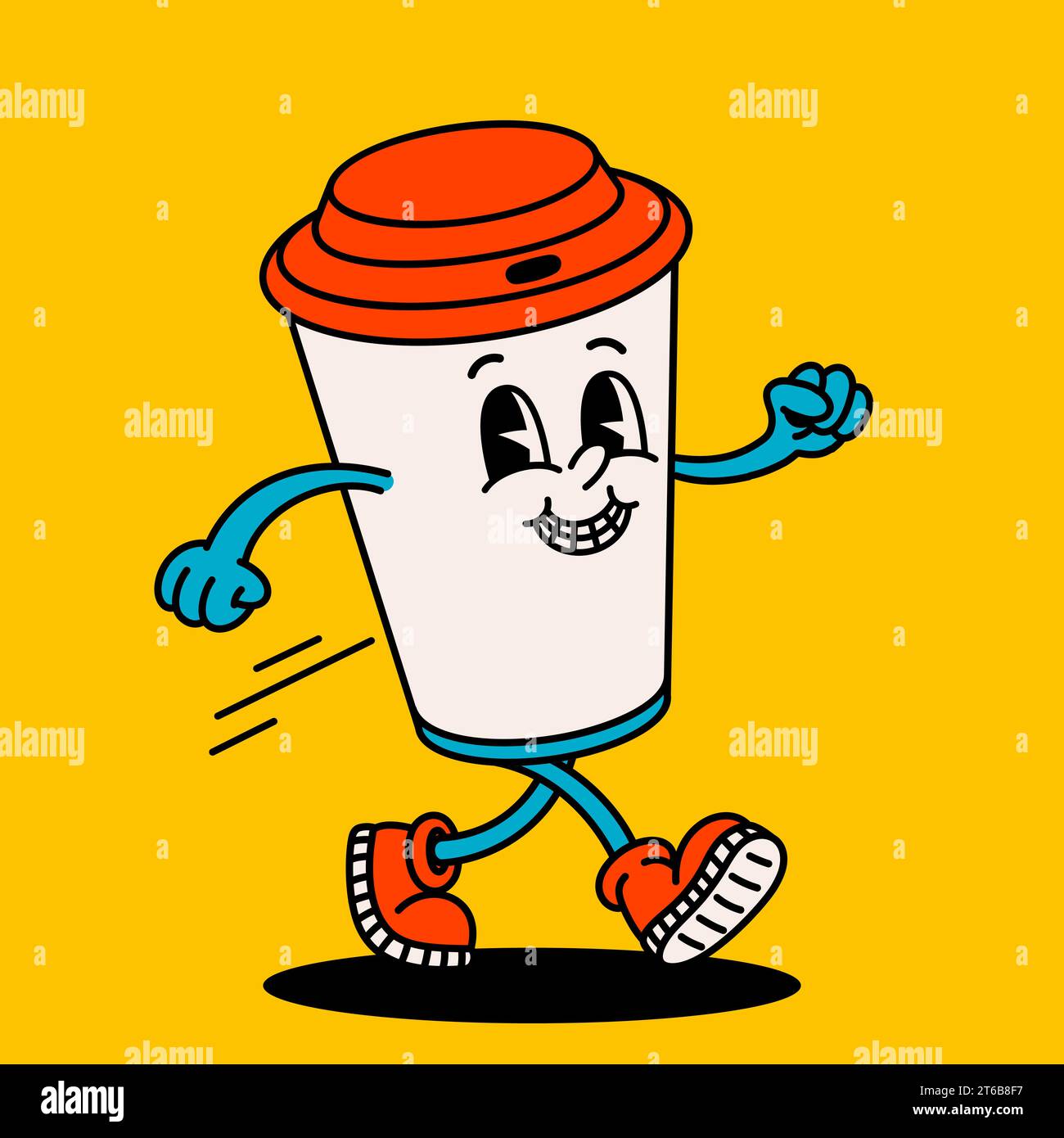 Retro style Funny cartoon coffee cup. Groovy vintage 70s coffee paper ...