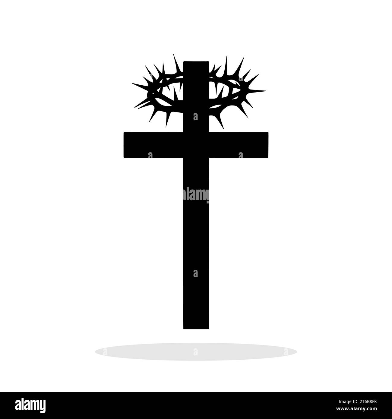 Christian cross with crown of thorns icon. Black silhouette of a Christian cross. Crucifixion of Jesus Christ. Vector illustration Stock Vector