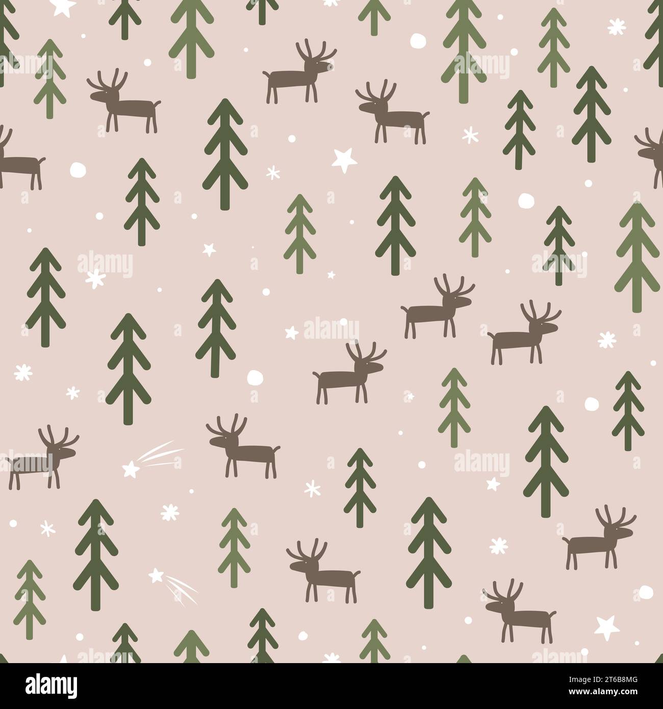 Seamless Christmas pattern with fir trees reindeer. Vector illustration ...