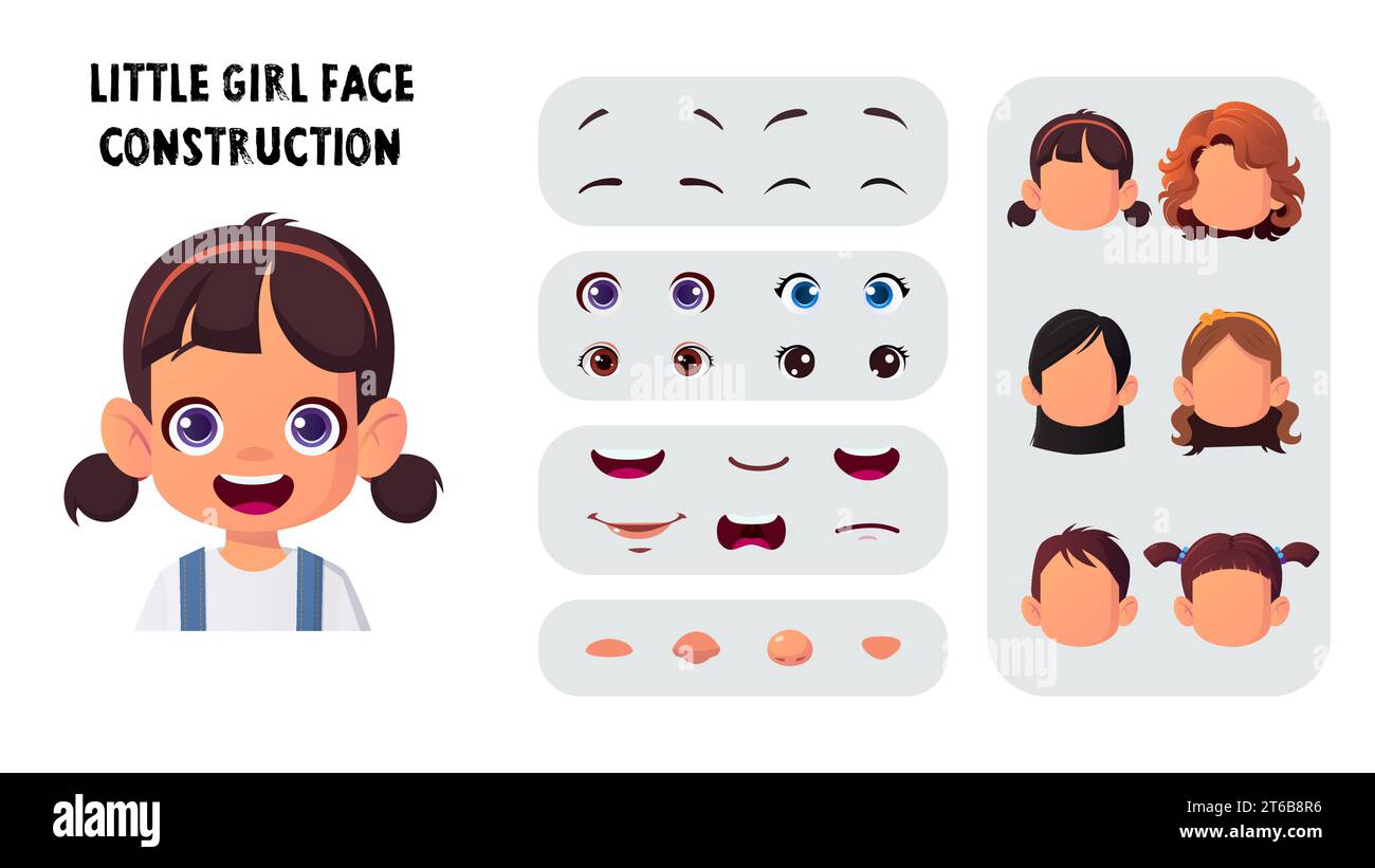Girl Character Face Creation, Construction set, Cartoon Kid Face