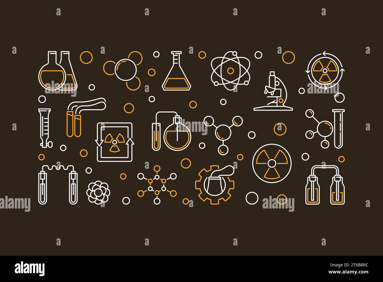 Chemistry of Radioactive Elements vector concept horizontal outline illustration on dark background Stock Vector