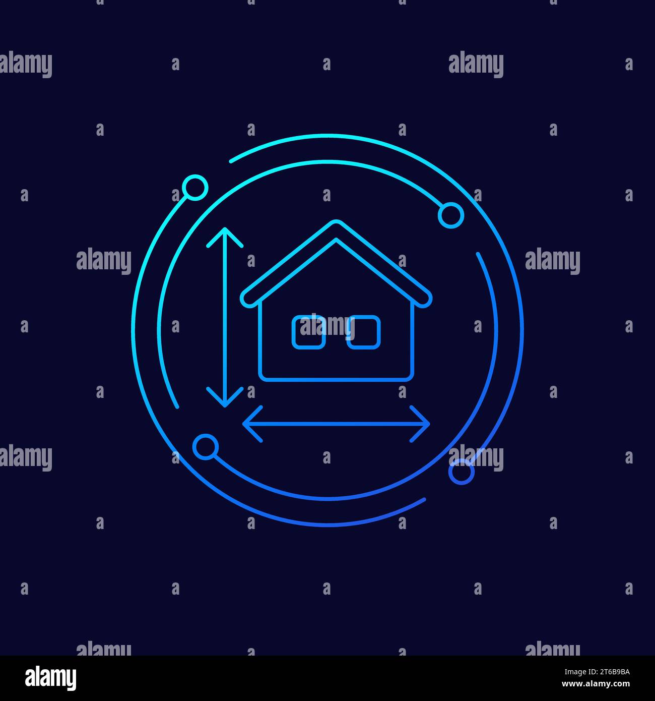 building size icon with a house, linear design Stock Vector