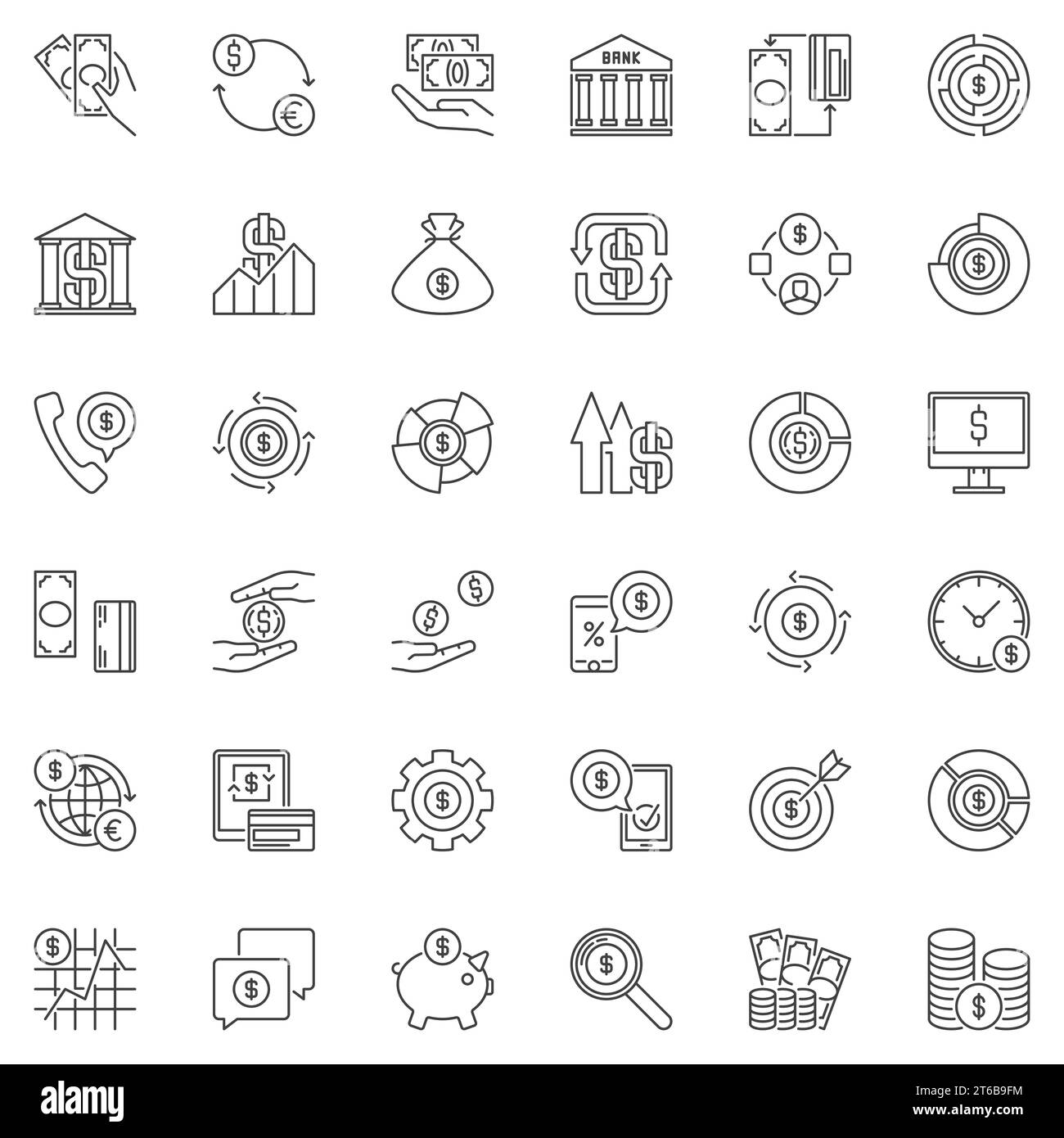 Money outline icons set. Vector Dollar concept symbols in thin line ...